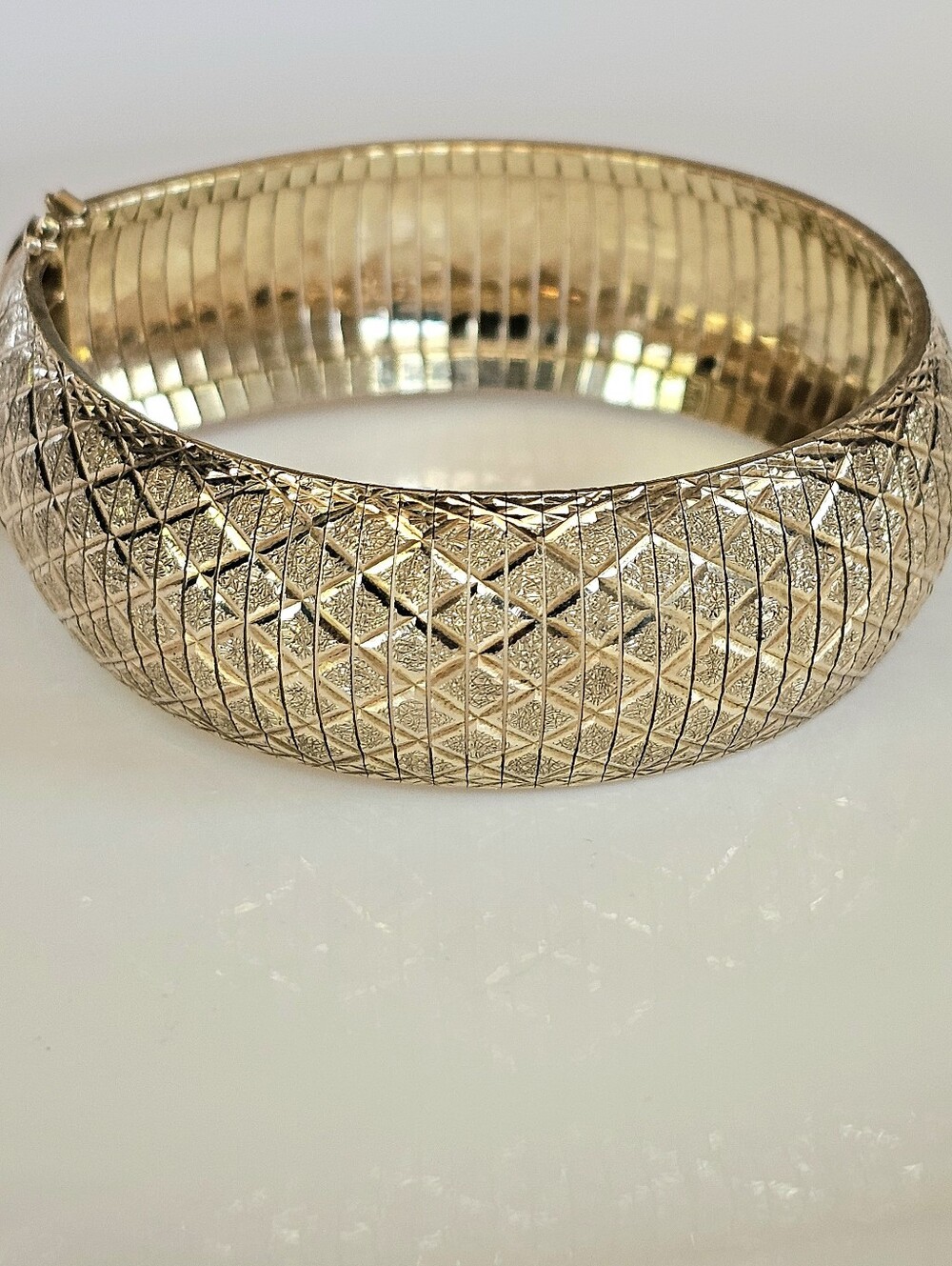 Vintage JCM Italy Gold Vermeil Wide Diamond-Cut Flex Bracelet! 7"